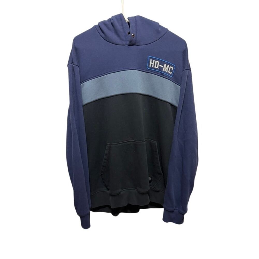 Harley Davidson HD-MC Hoodie Mens 2XL Blue Black Colorblock Pullover Sweatshirt